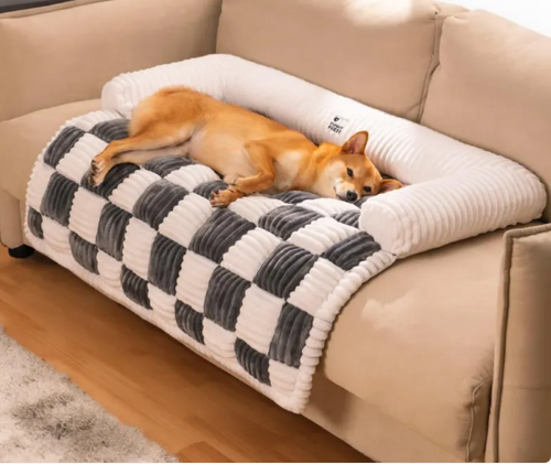 CozyPlush Sofa Saver — Plush Checkered Couch Cover Dog Bed