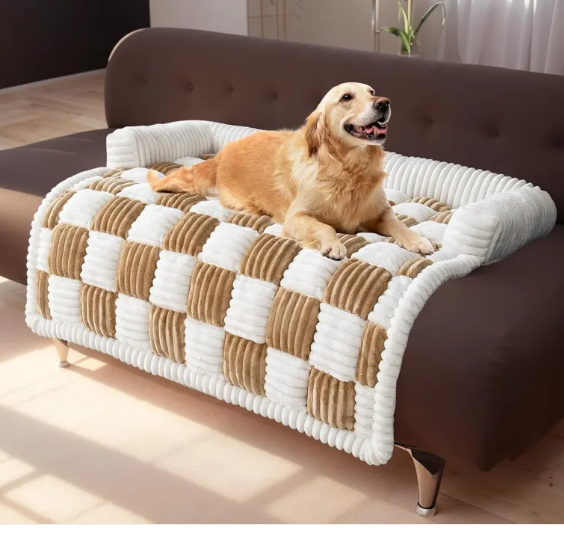 CozyPlush Sofa Saver — Plush Checkered Couch Cover Dog Bed