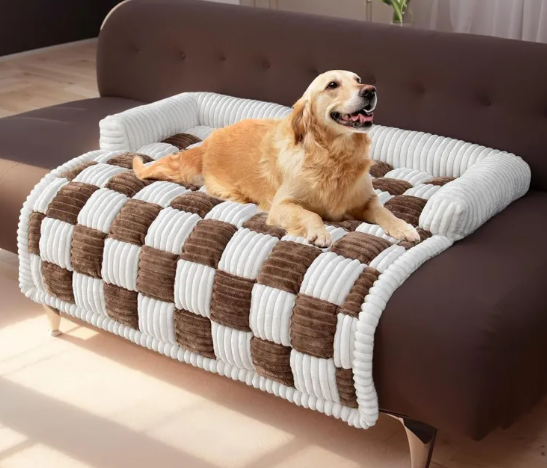 CozyPlush Sofa Saver — Plush Checkered Couch Cover Dog Bed